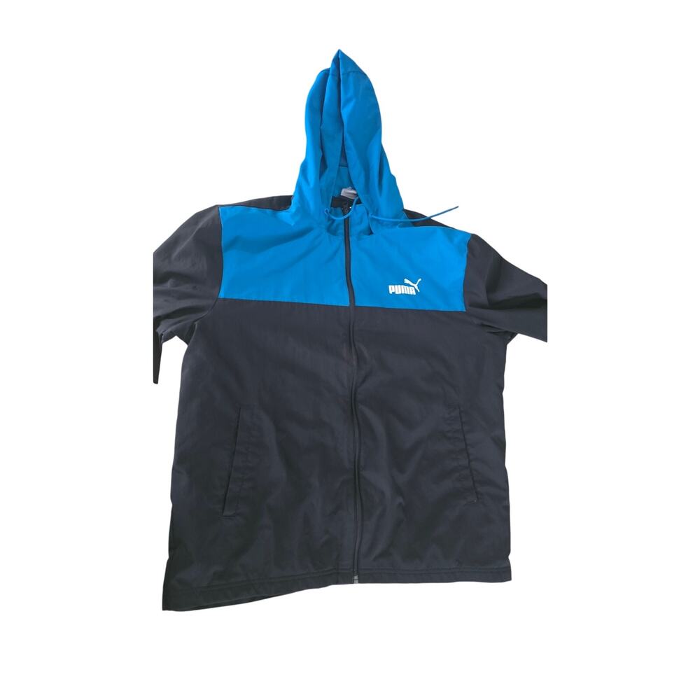 Puma Black and Blue Full-Zip Windbreaker Hoodie – Men’s Size Large